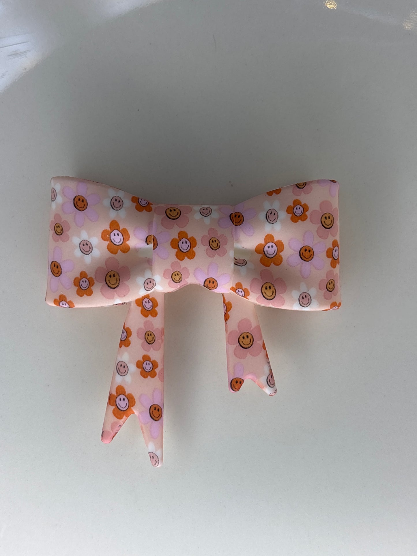 Orange and pink flower with smile, smiley, face straw topper bow #108