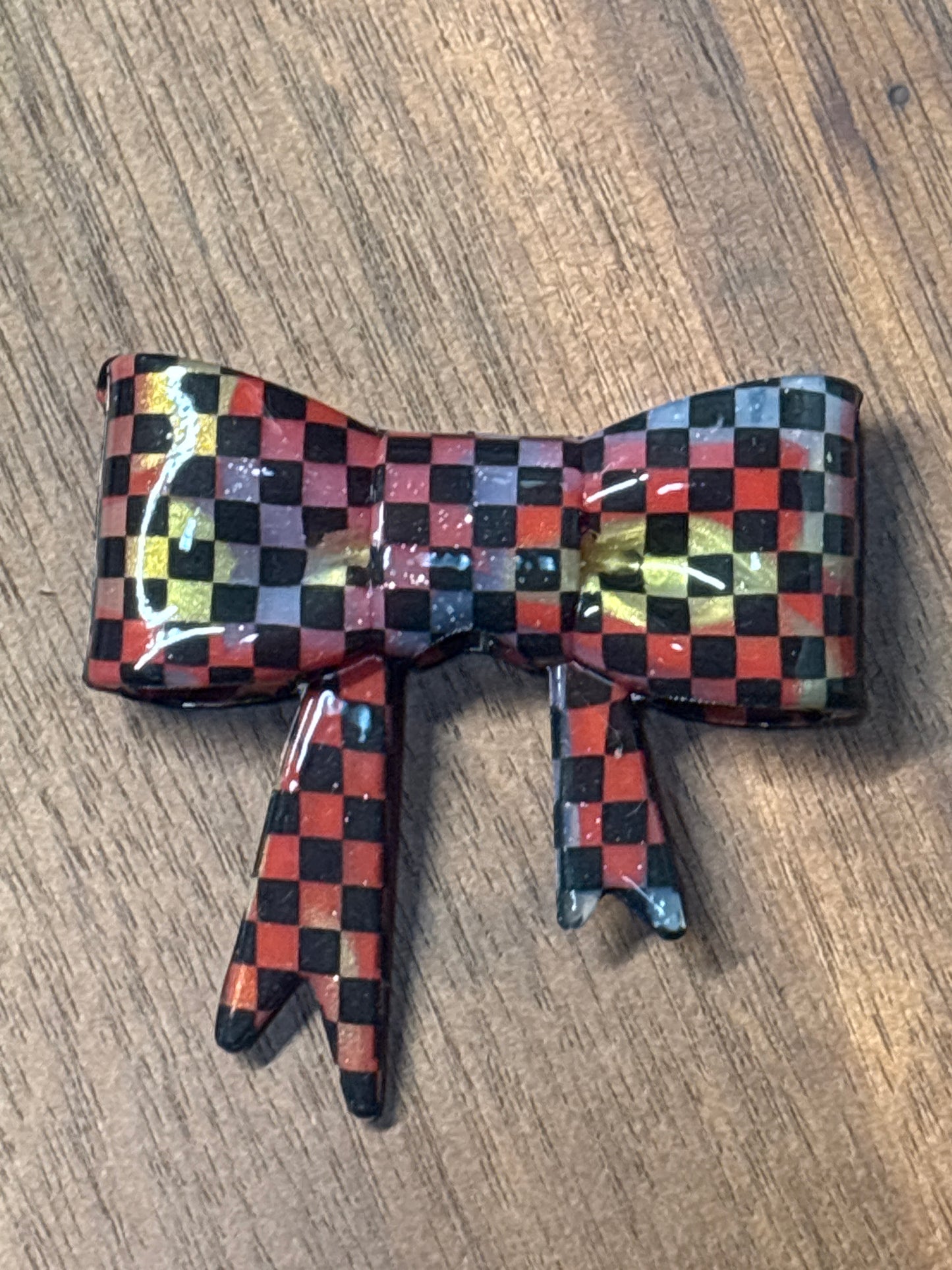 Red& gold , black checkered silicone bow