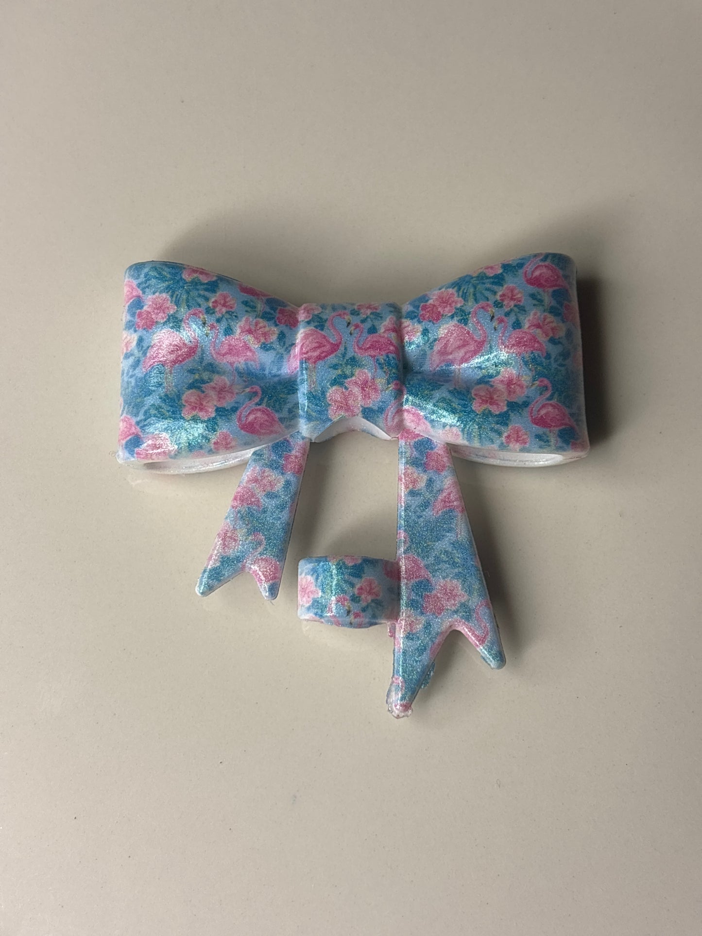 Blue & pink flamingo silicone straw topper bow 