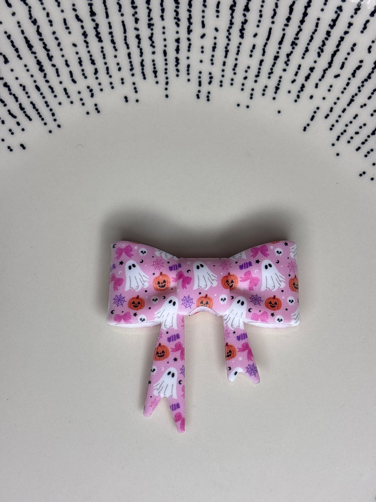 Pink ghost with pumpkins straw topper bow #81