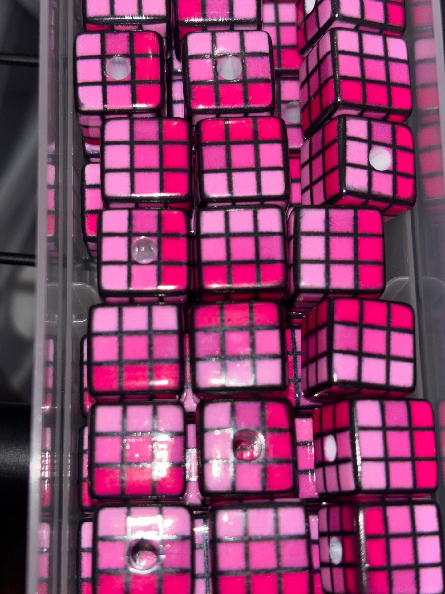 Pink Rubiks cube bead