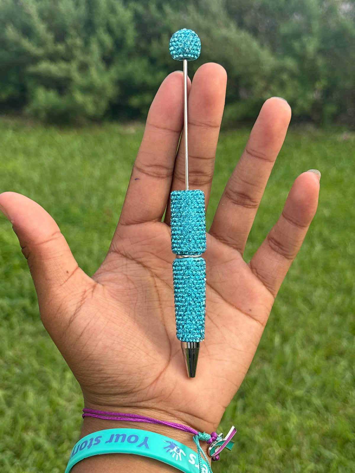 Blue beadable rhinestone pen #66