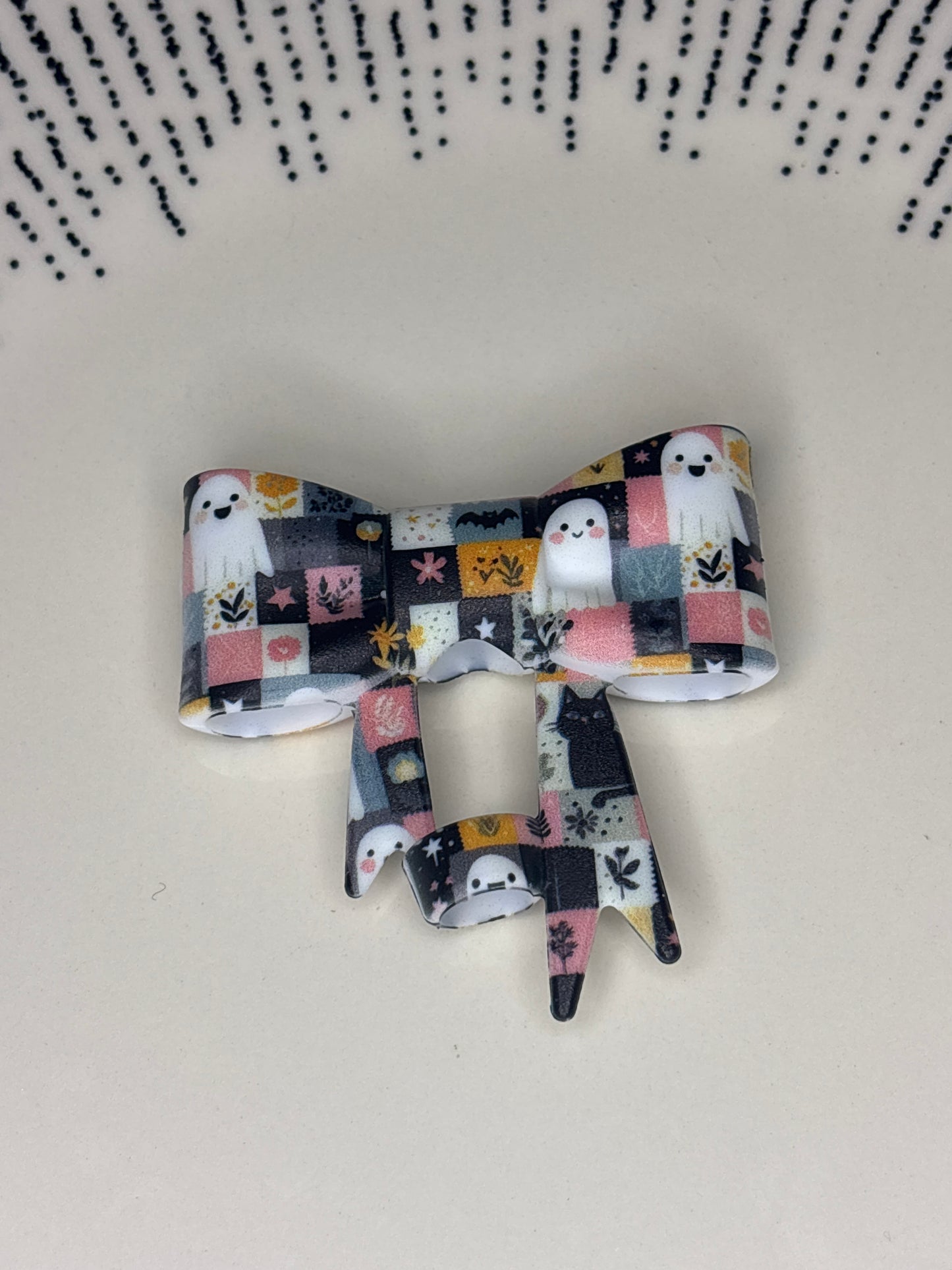 Colorful ghost with bats & cats silicone straw topper bow