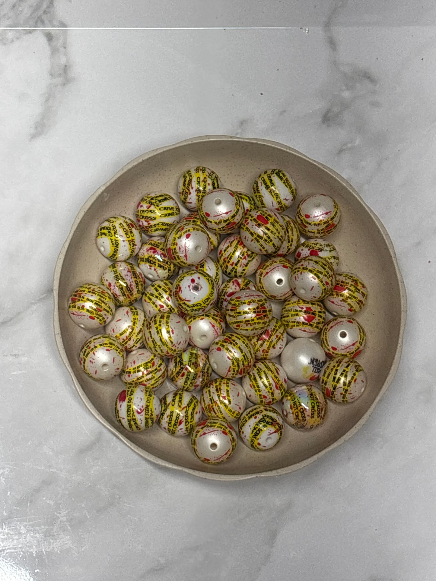 20 mm (Do not cross ) yellow tape bead
