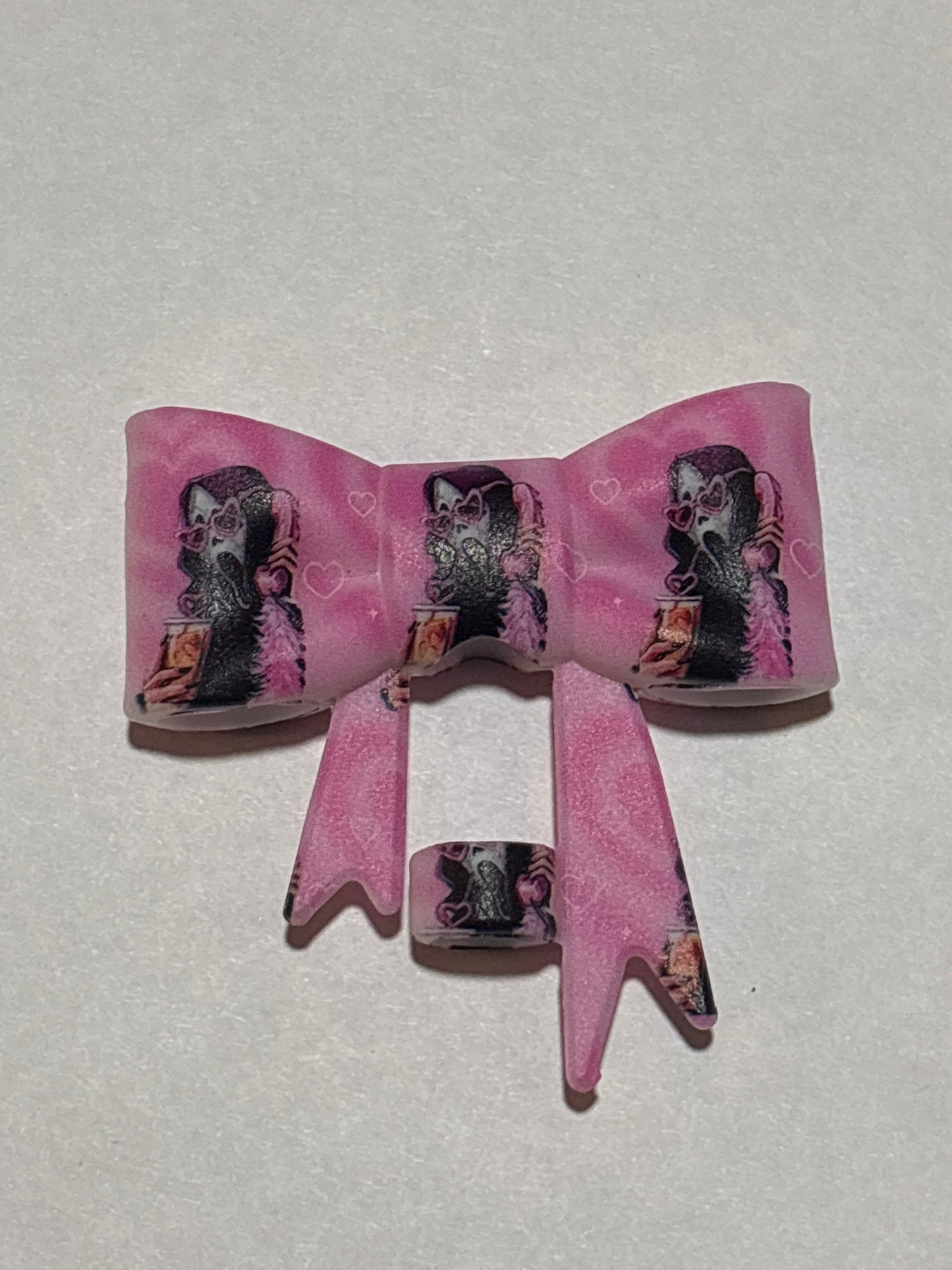 Pink ghost face silicone straw topper bow #101