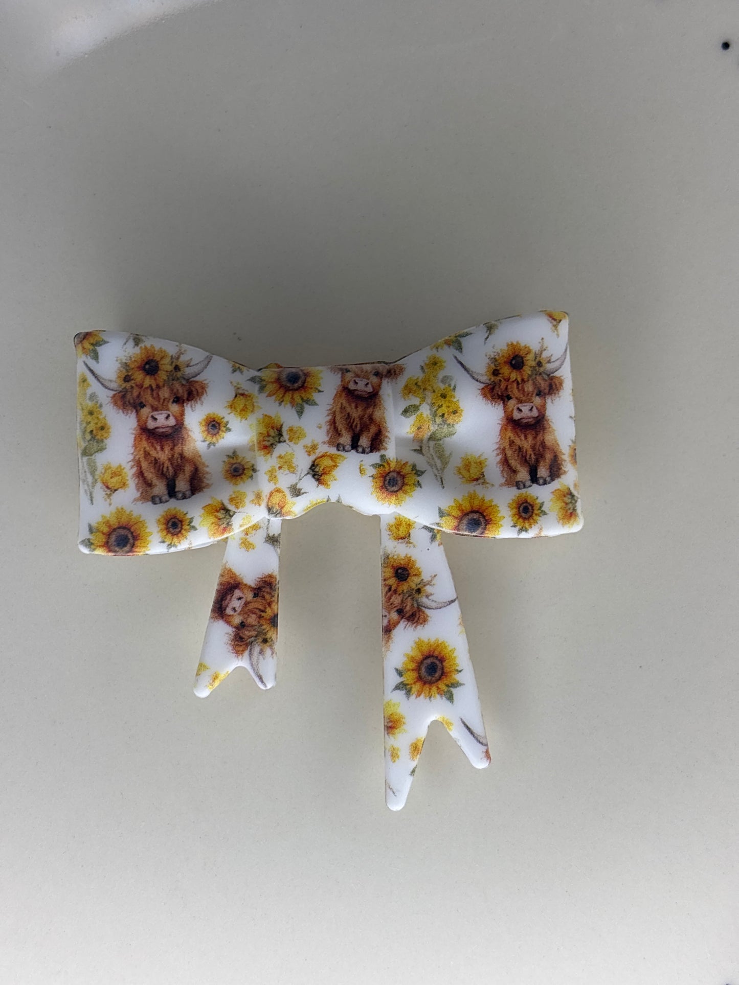 Sunflower Highland cow straw topper bow #115