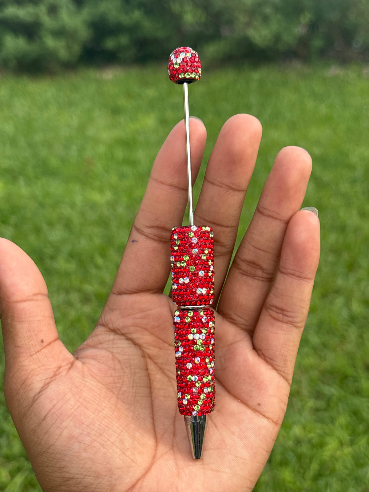 Red & Green & silver beadable rhinestone pen #69