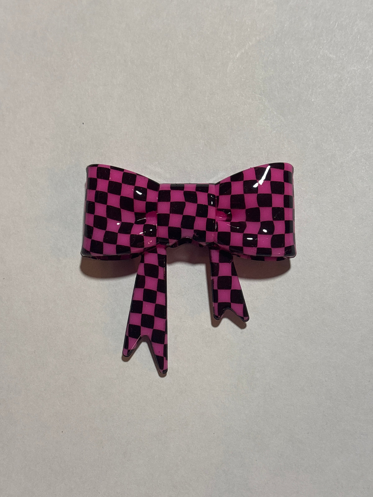 Pink checkered staw topper bow #48