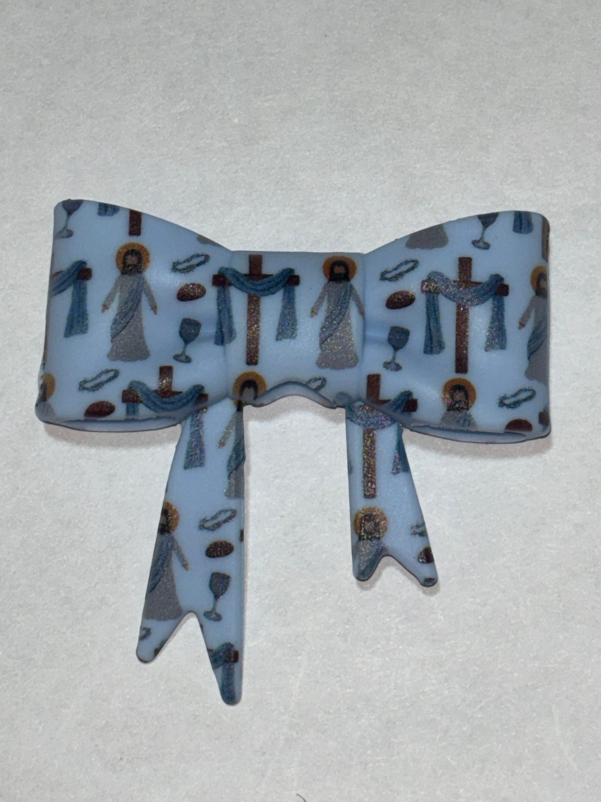 Blue Jesus & cross  straw topper bow #97