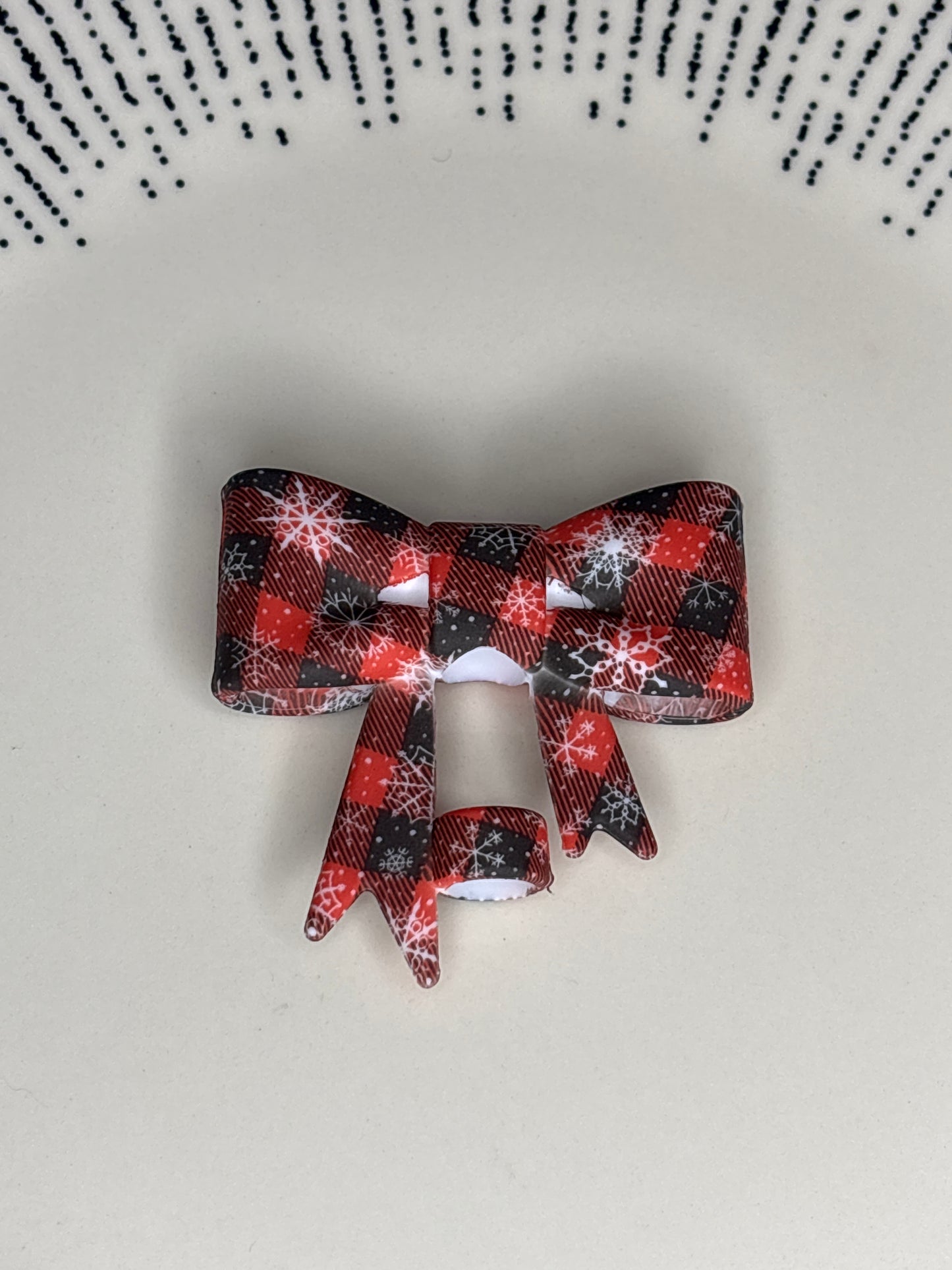 Red plaid snowflake non shiny straw topper bow #75