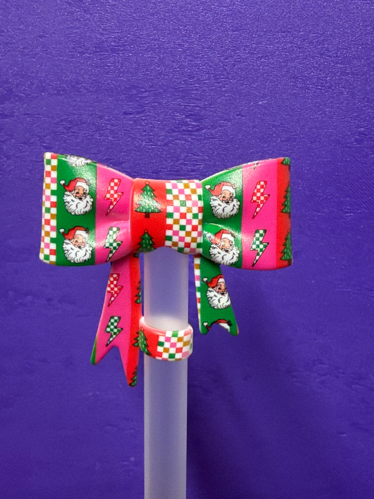 cristmas retro green & red straw topper bow #124