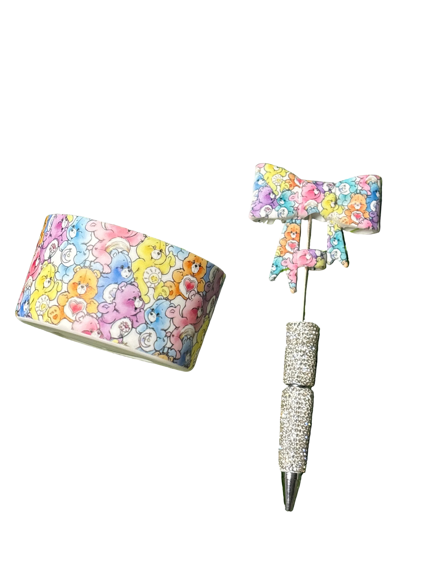 Carebear cup boot/ straw topper pen set