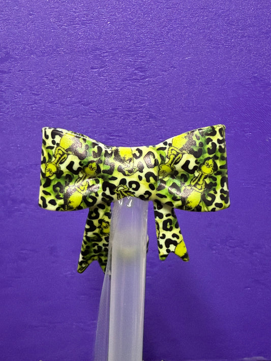 Grinch h cheetah cristmas straw topper bow #61