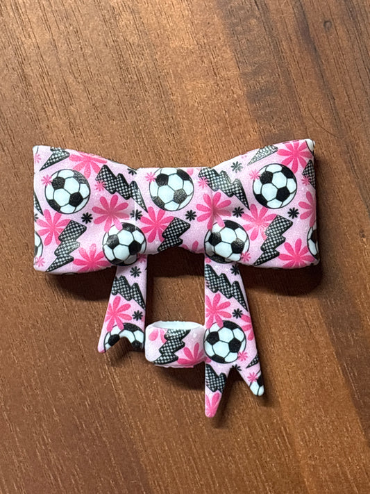 Soccer ball silicone straw topper bow