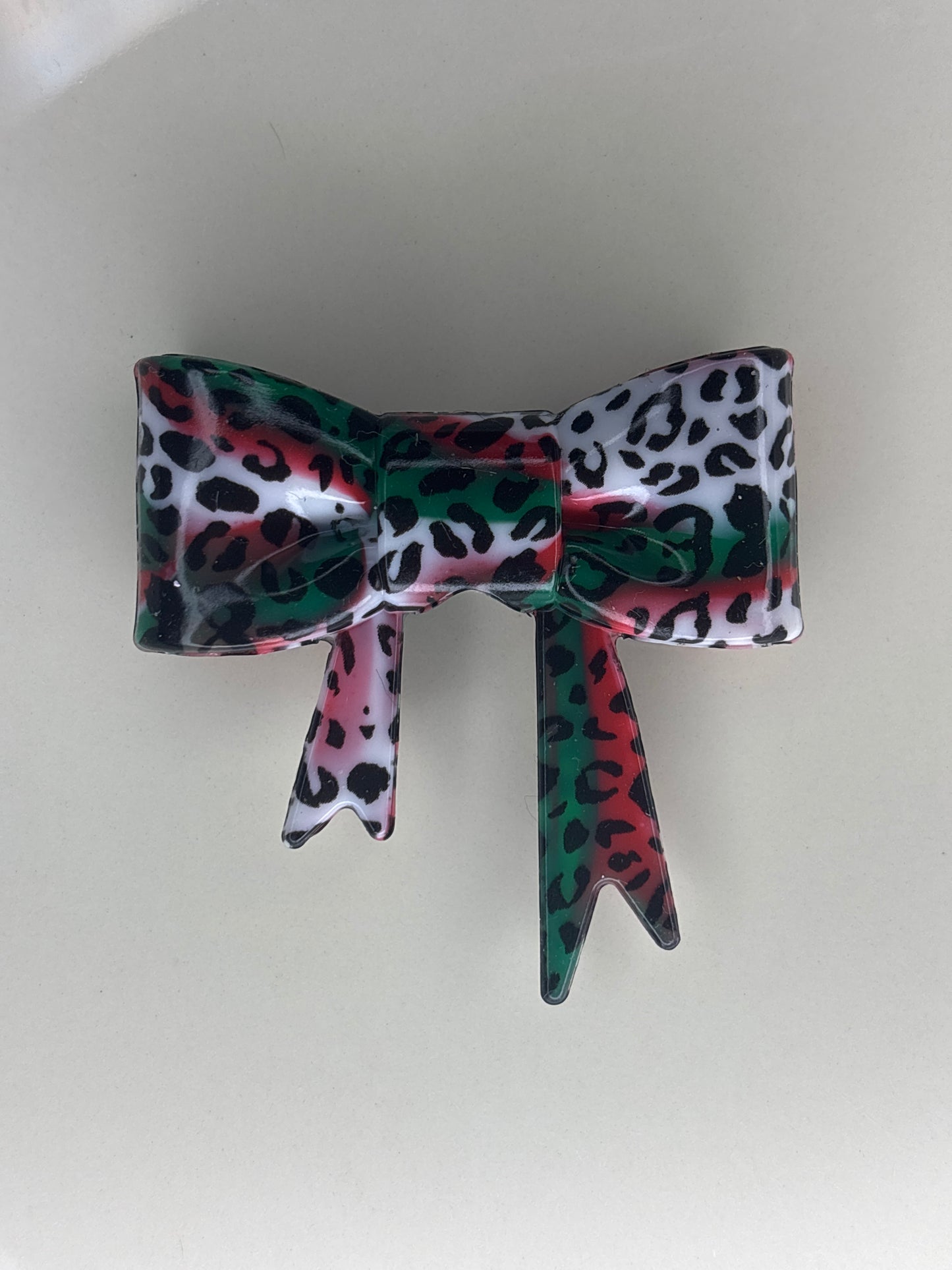 Red, white and green cheetah straw topper bow #112