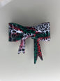 Red, white and green cheetah straw topper bow (N)