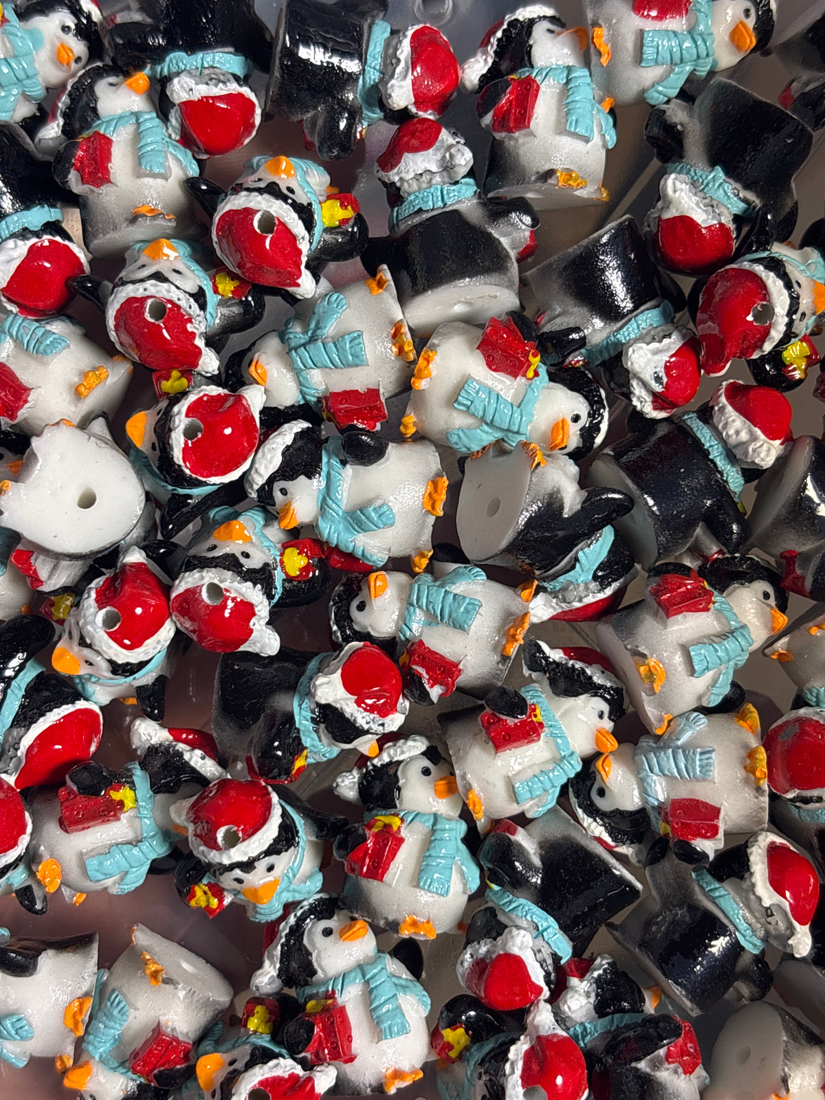 Penguin with Santa hat  Beadable figure #56