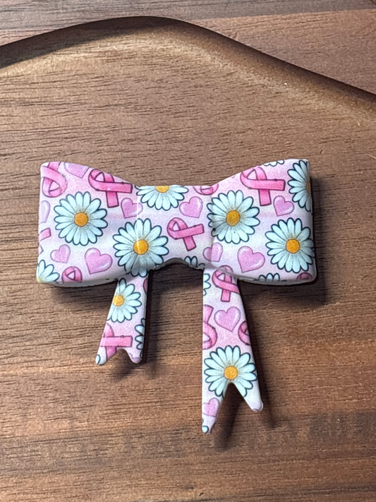 Pink ribbon / daisy silicone bow
