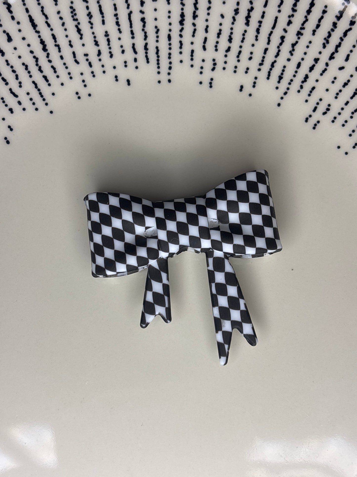 Black and white checker straw topper bow #92