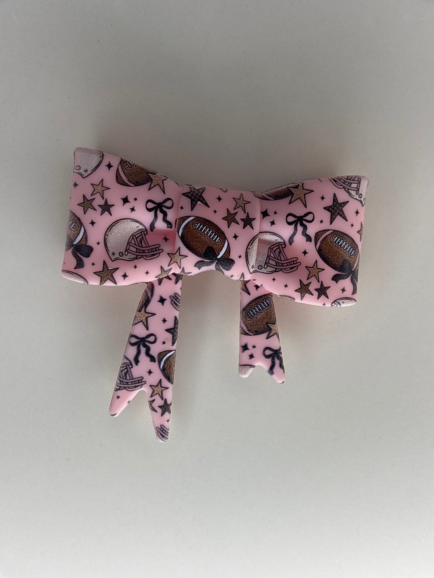 Pink football straw topper bow #103