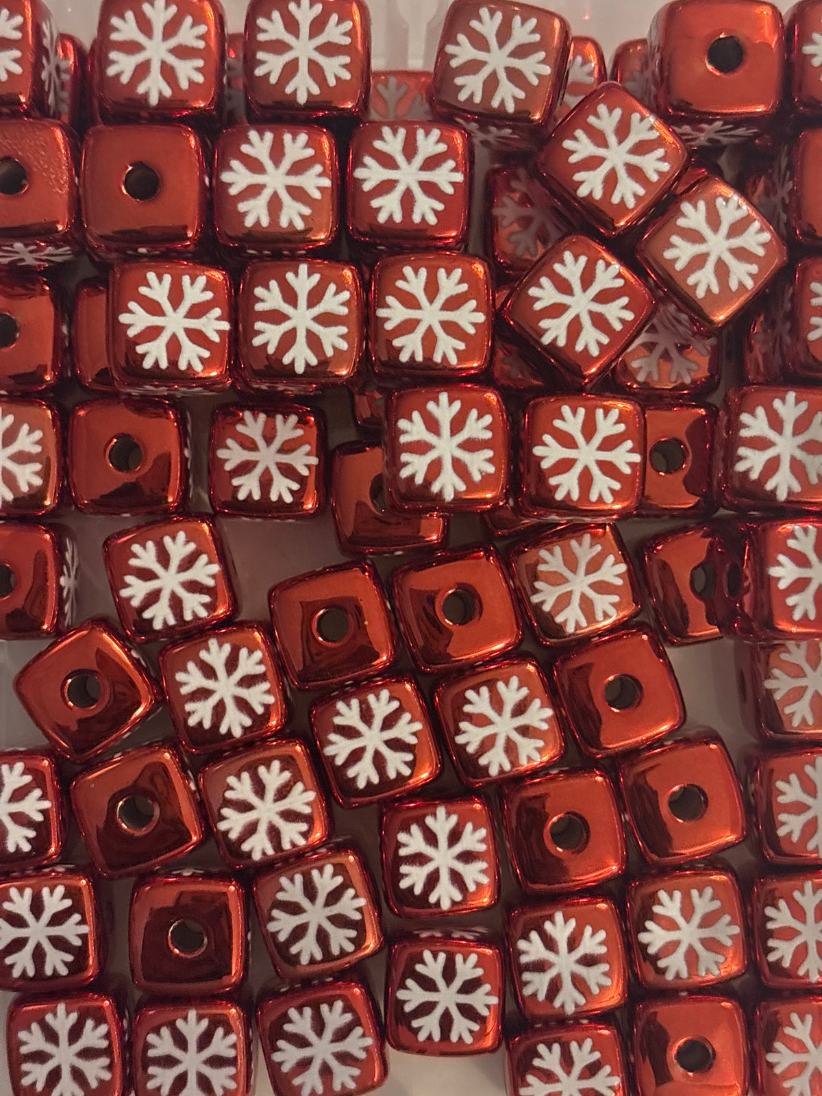 Red snowflake square acrylic bead #33