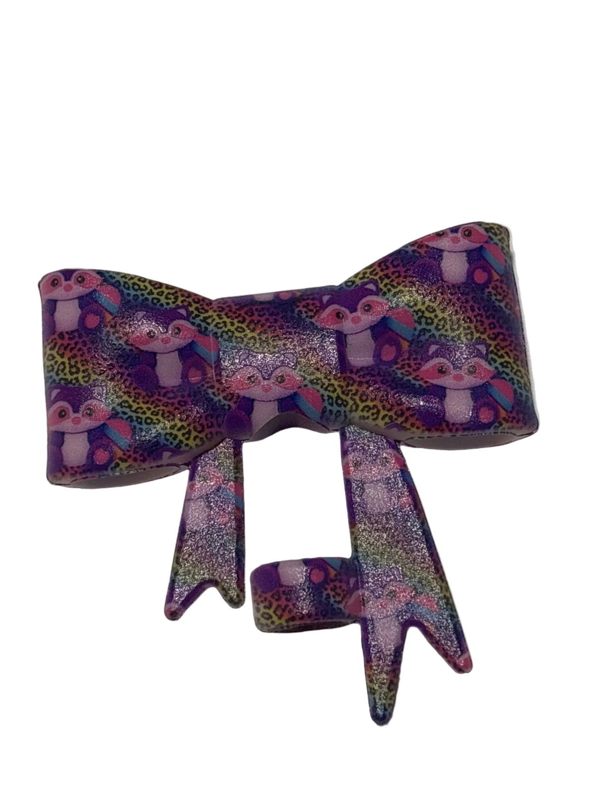 Colorful Liza frank raccoon silicone straw topper bow #63