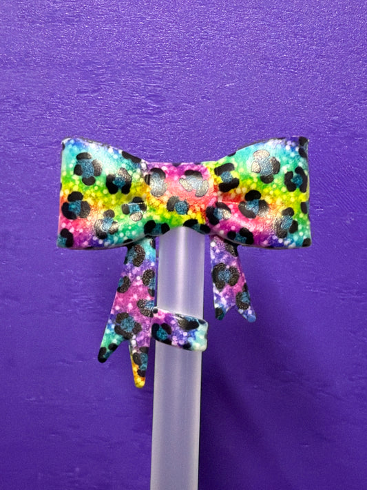 colorful cheetah chestraw topper bow #17