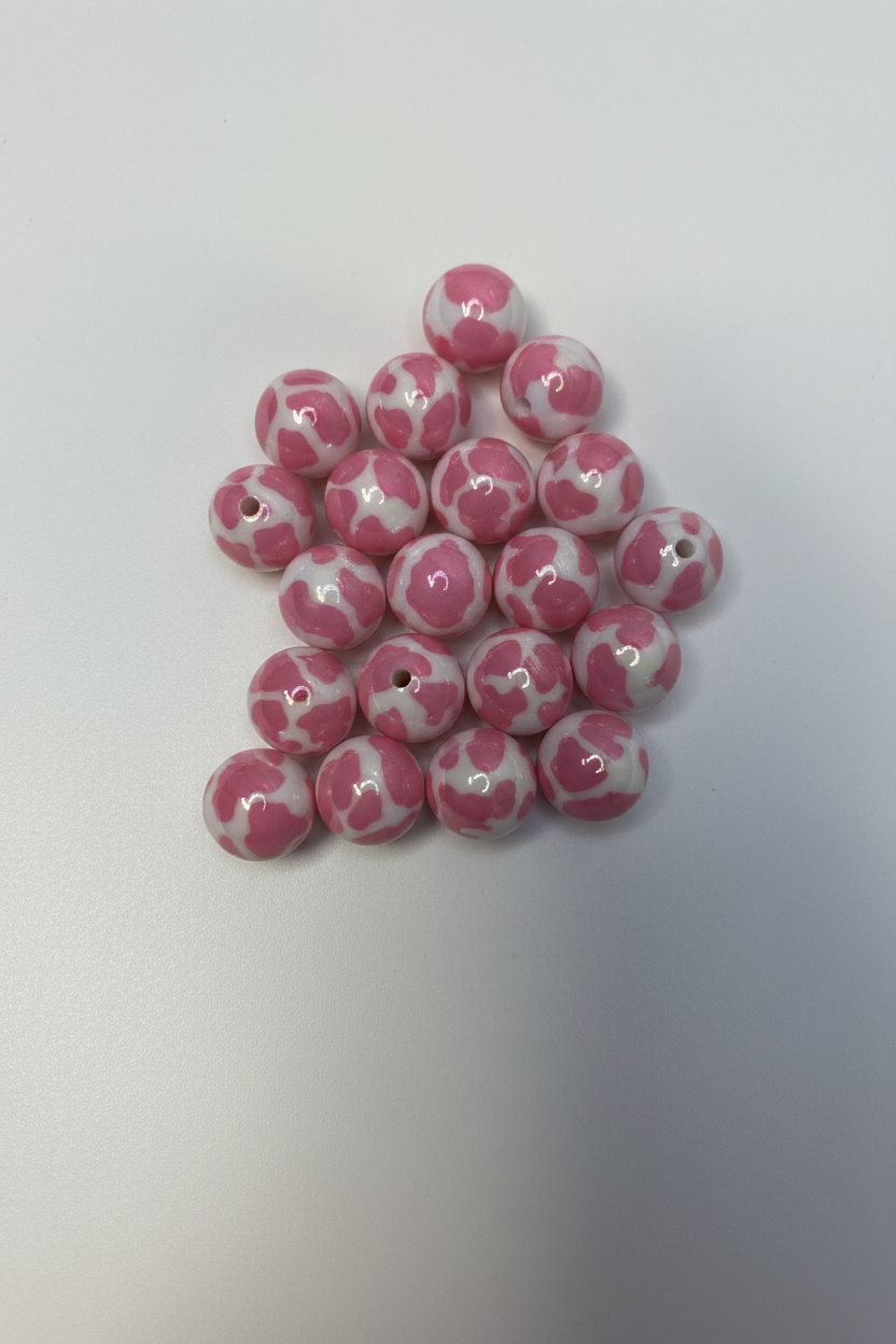 20pcs acrylic pink cow print bead bag