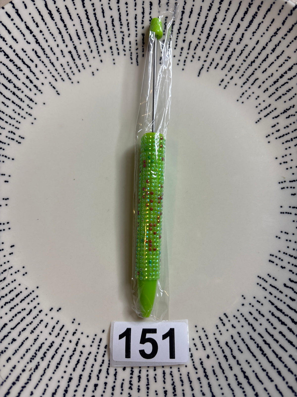 Green & Gold rhinestone beadable pen#9
