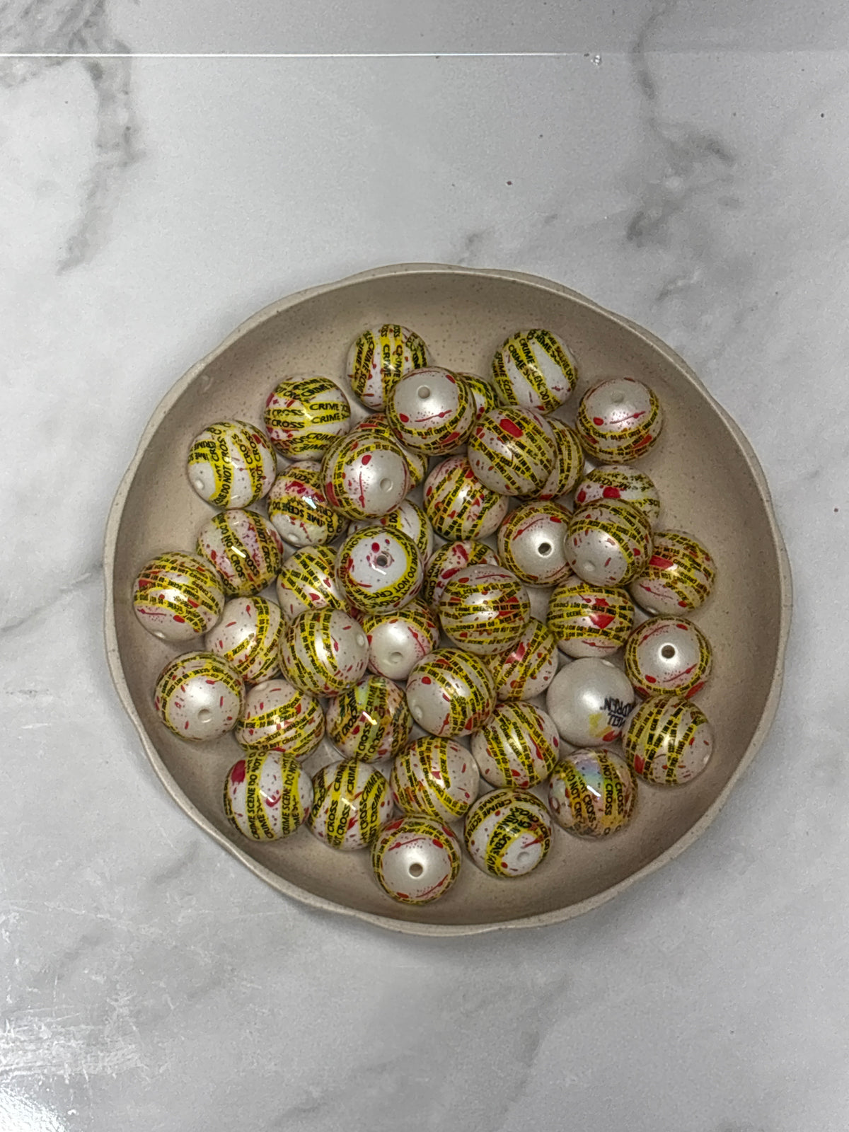 20 mm (Do not cross ) yellow tape bead