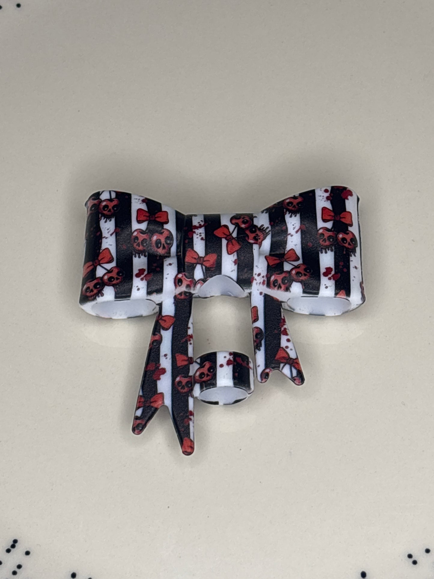 Black & Red skull cherry silicone straw topper bow