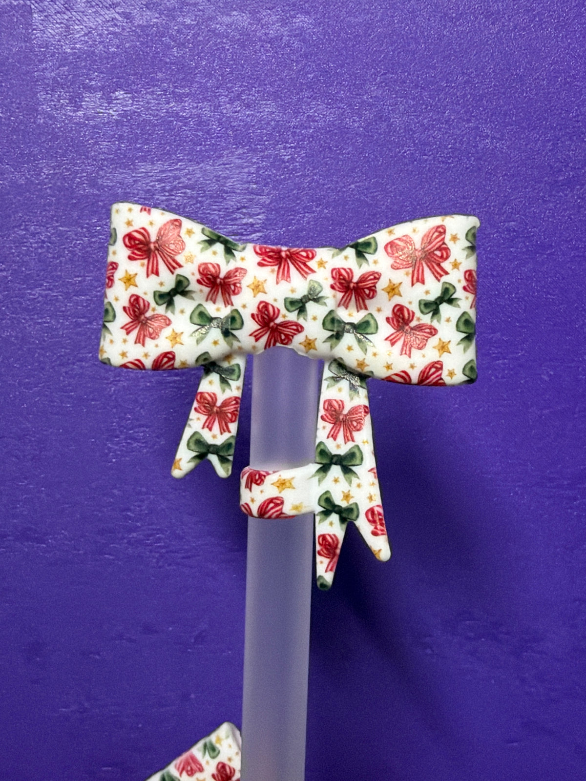 cristmas green & red bow  straw topper bow #3