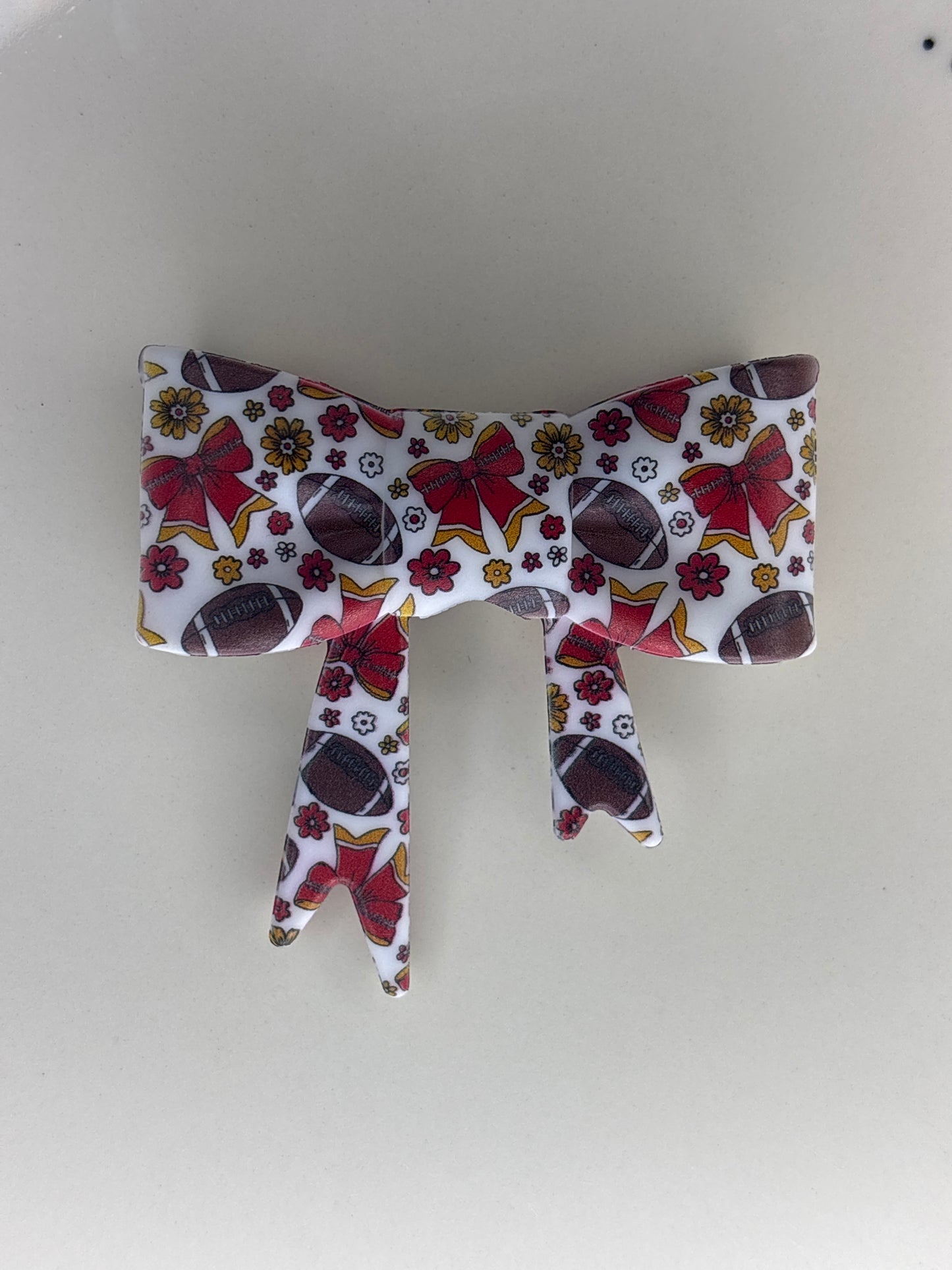 Red white football ￼straw topper bow #104