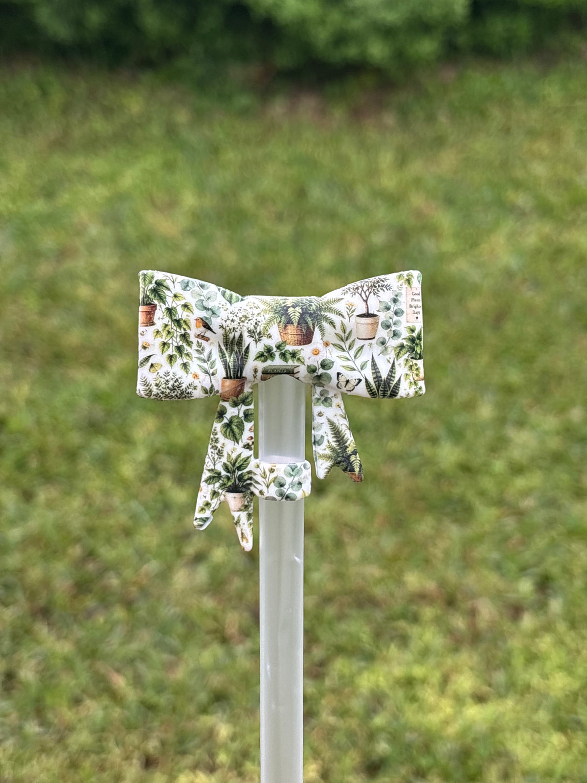 LD exclusive Green plants straw topper bow #900