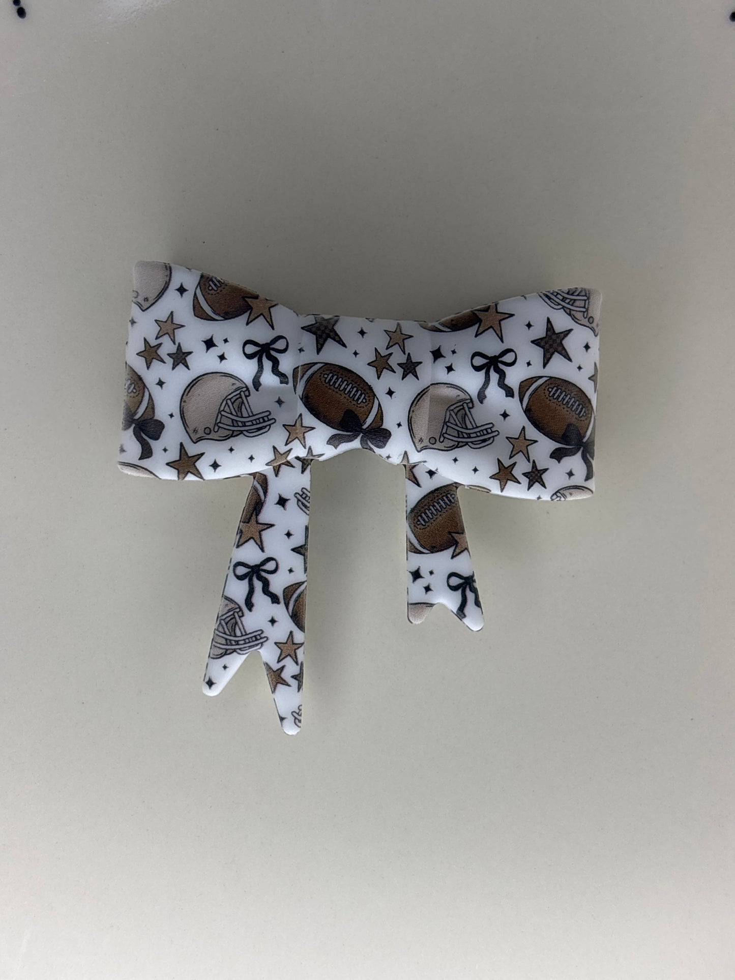 Red and white football straw topper bow #105