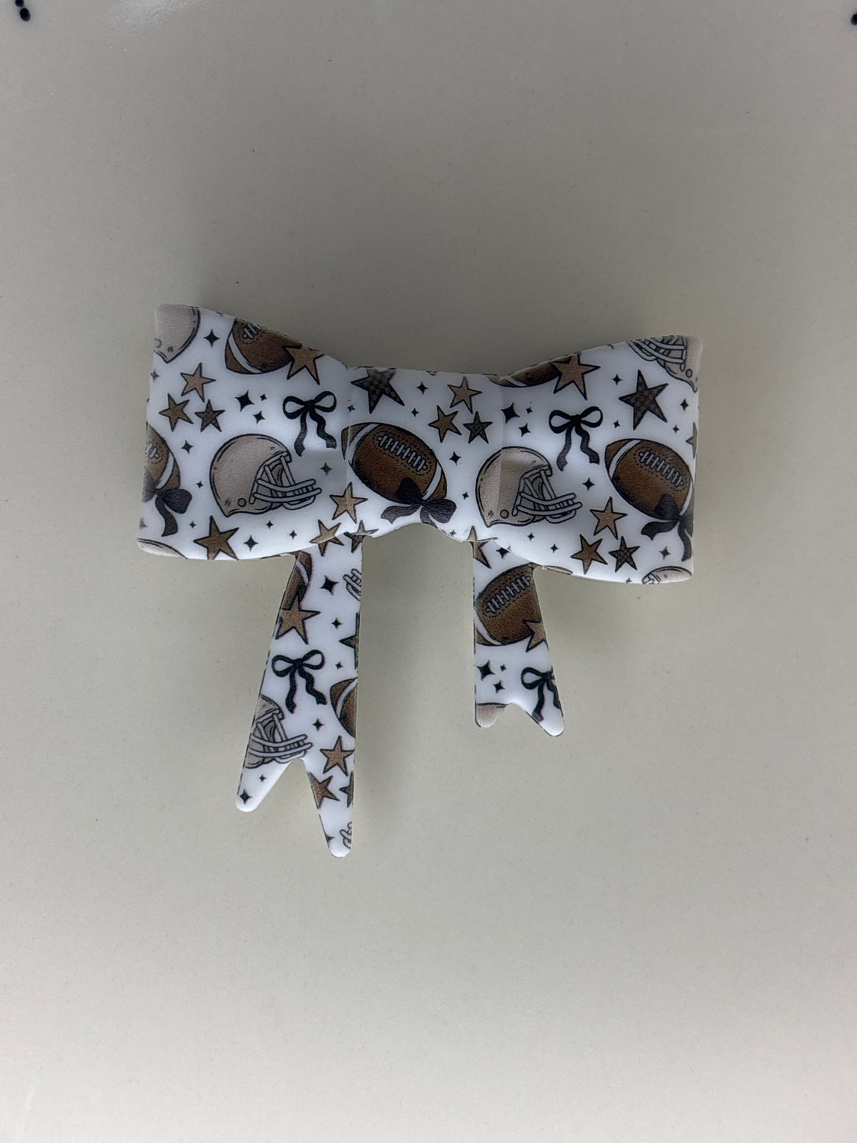 Brown and white football straw topper bow #105