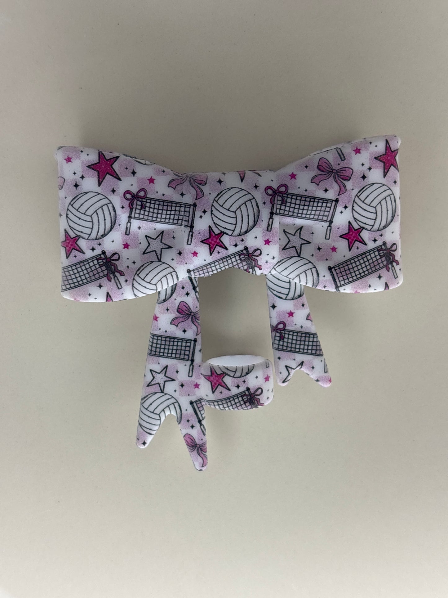 Girly pink volleyball straw topper bow #114