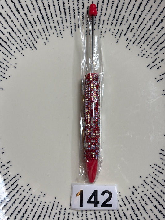 ( 142) red & silver beadable rhinestone pen