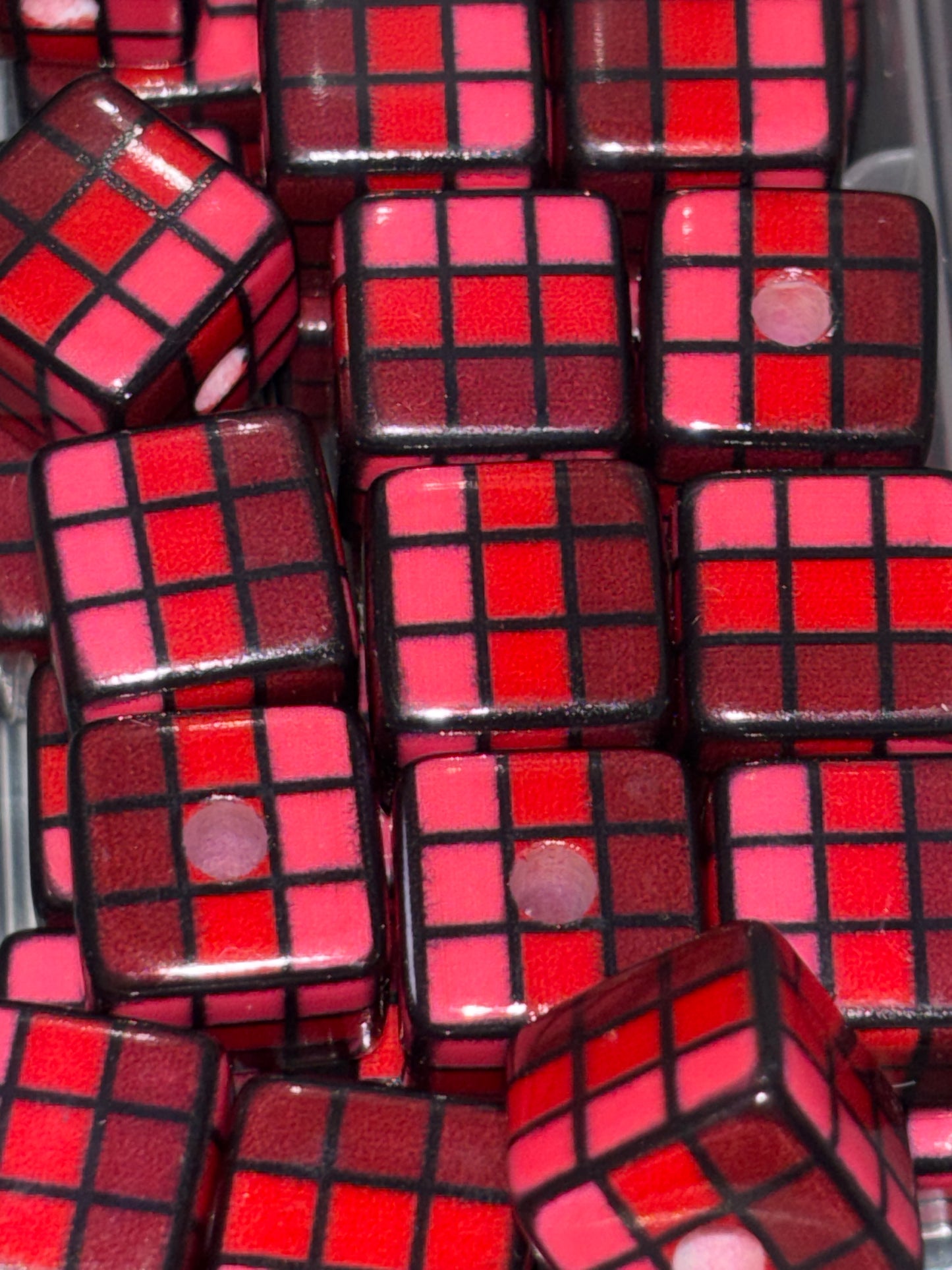 Red Rubiks cube bead