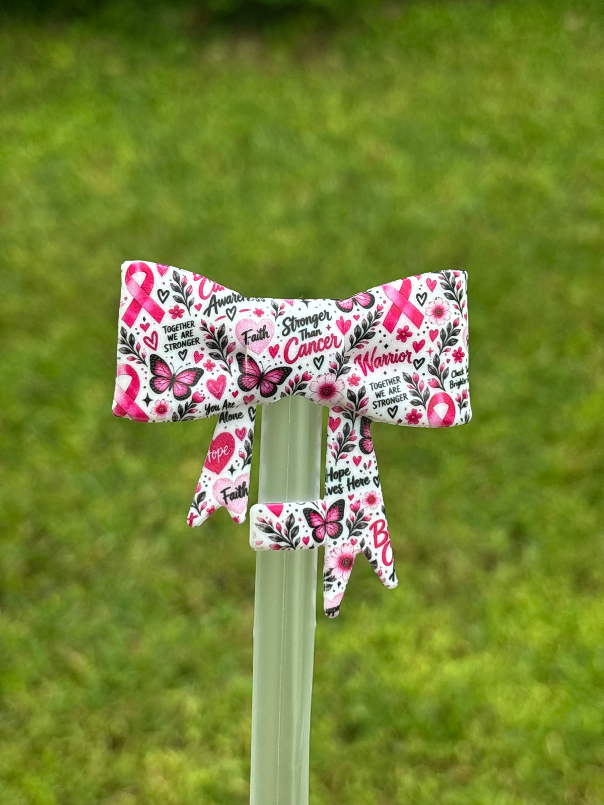 LD exclusive Breast cancer awareness straw topper bow #903