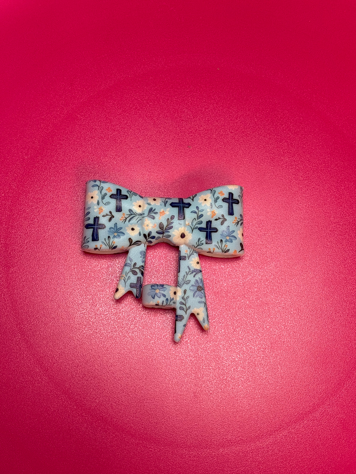 Blue cross & flowers  straw topper bow #84