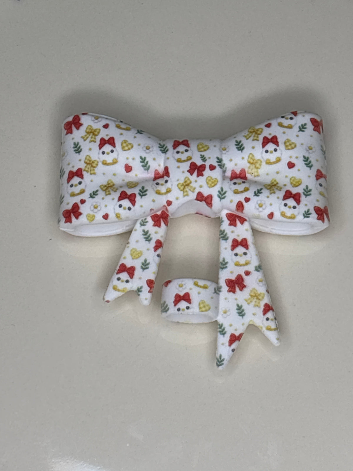 White chick with a red bow silicone straw topper bow #5