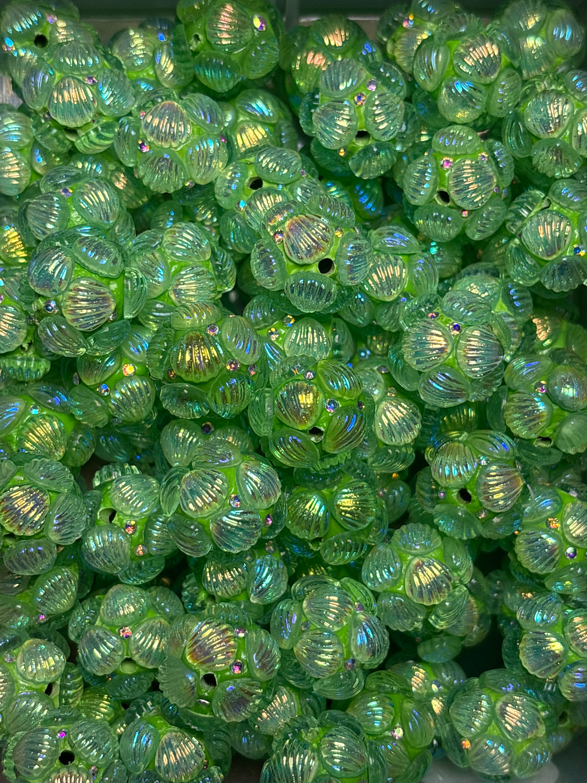 Green fancy Seashell acrylic 16 mm bead #65
