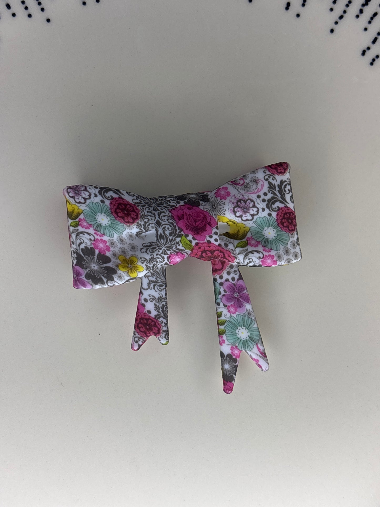 Colorful flowers with a hit of black straw topper bow #100