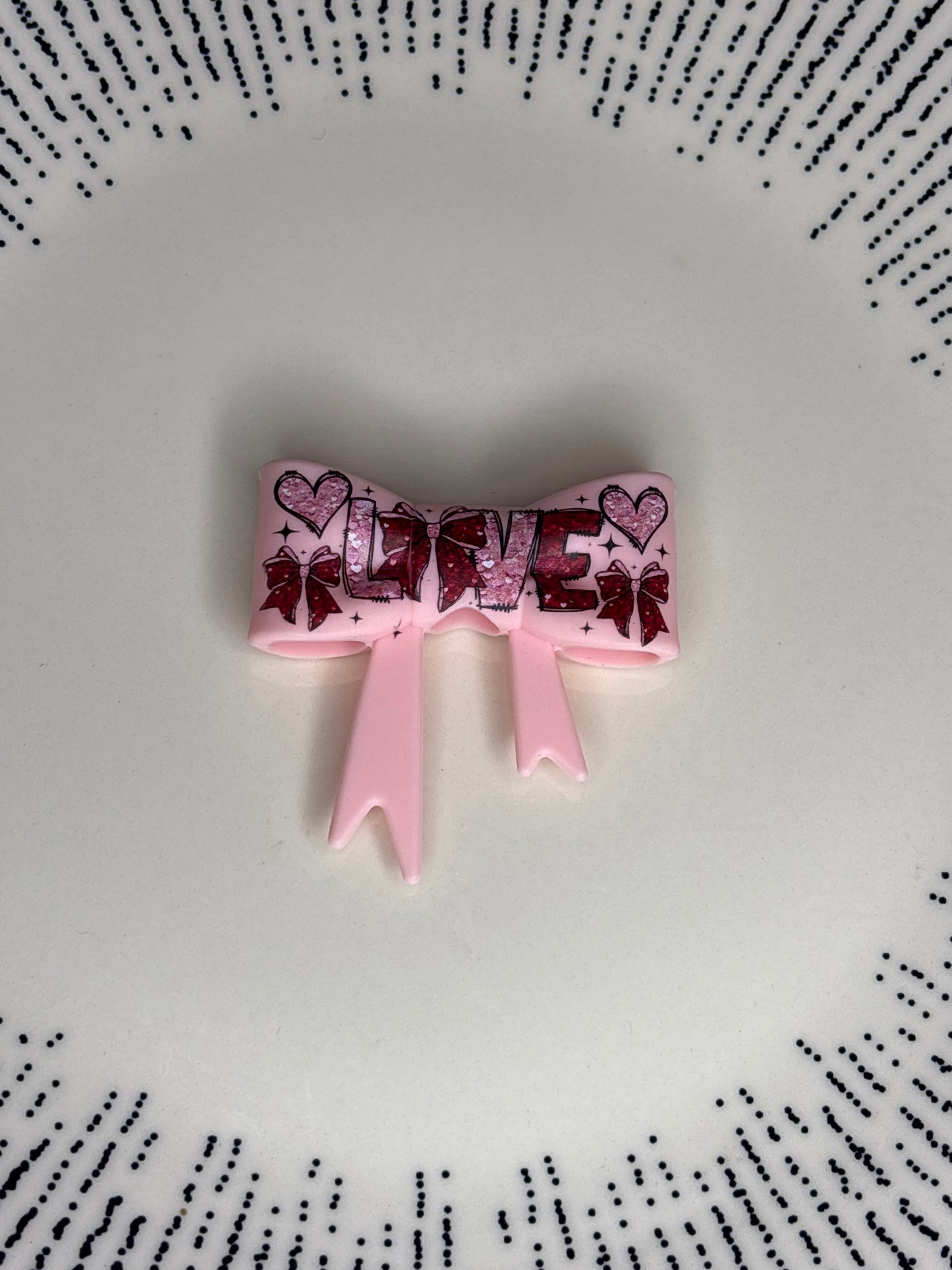 Pink Love straw topper bow #79