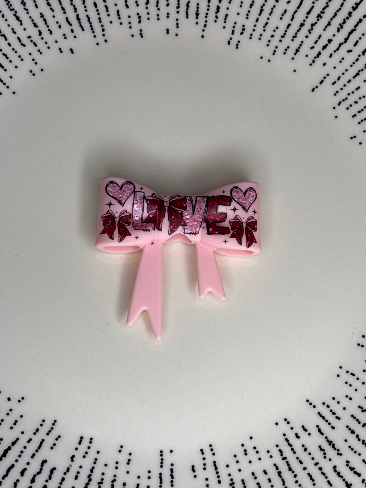 Pink Love straw topper bow #79