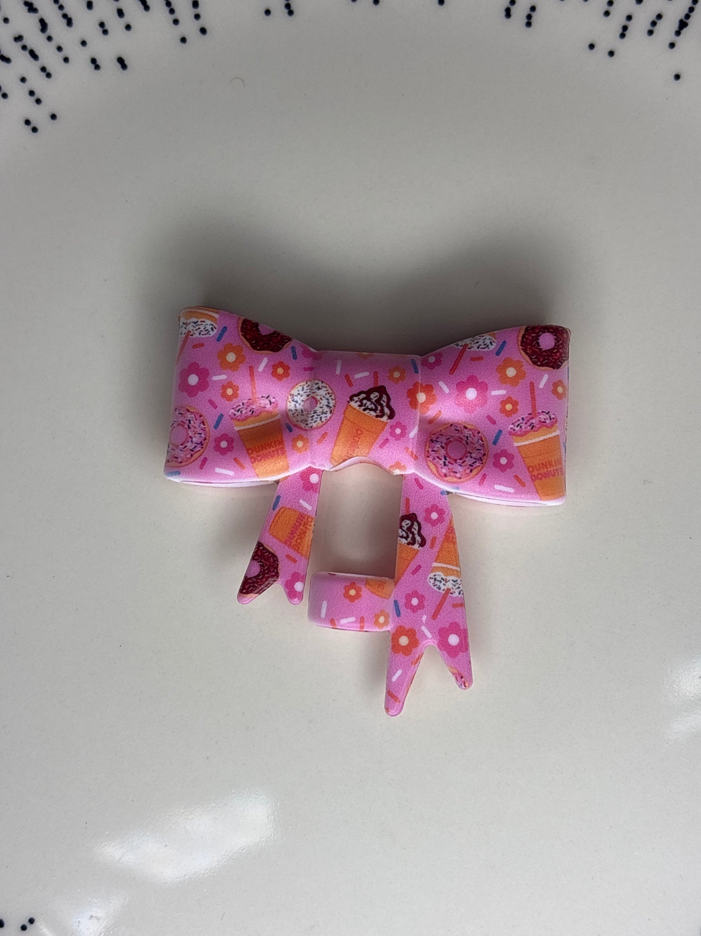 Pink Dunkin’ Donuts  straw topper bow #87