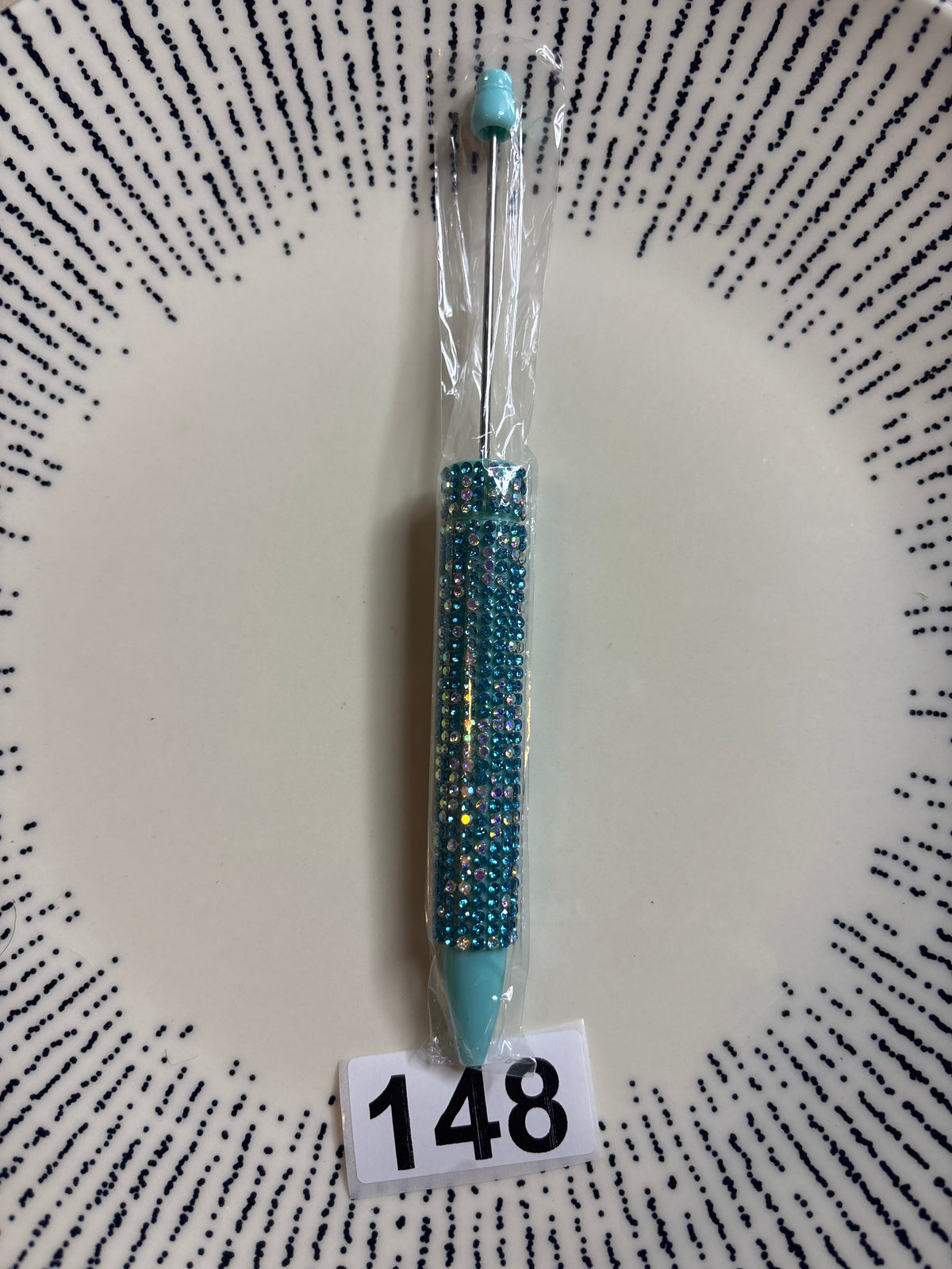 blue & silver  rhinestone beadable pen#45
