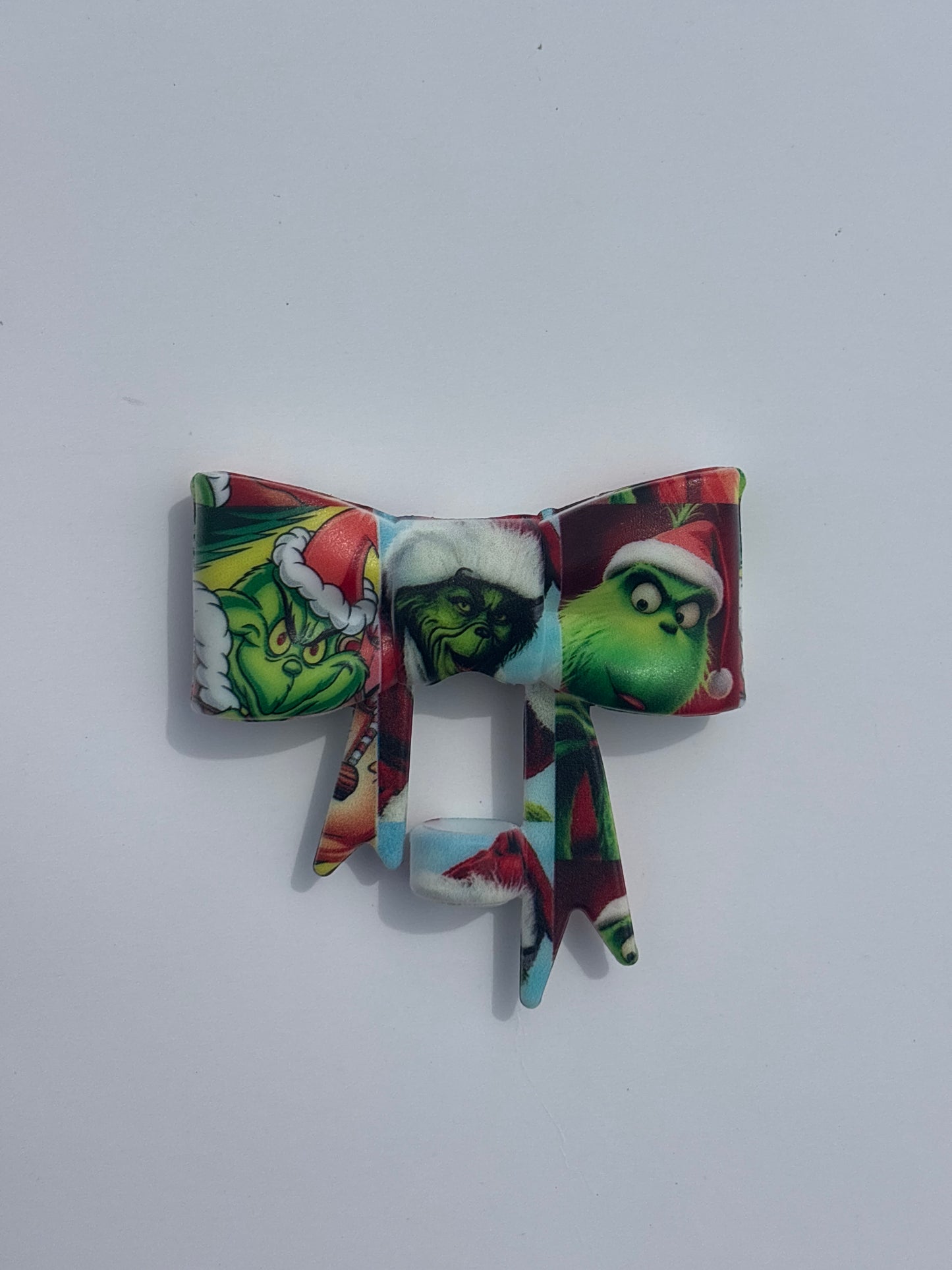 Red and green grinch straw topper bow #128
