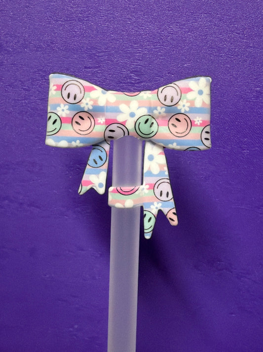 colorful smile face topper bow #62
